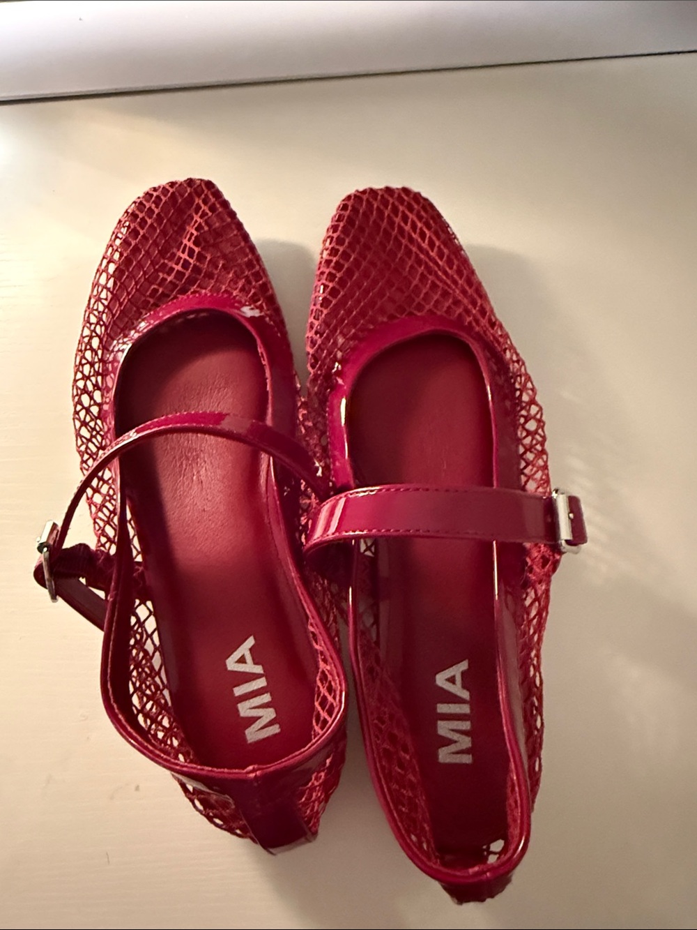 MIA Women's Bright Red Mesh Mary Jane Flats with Strap